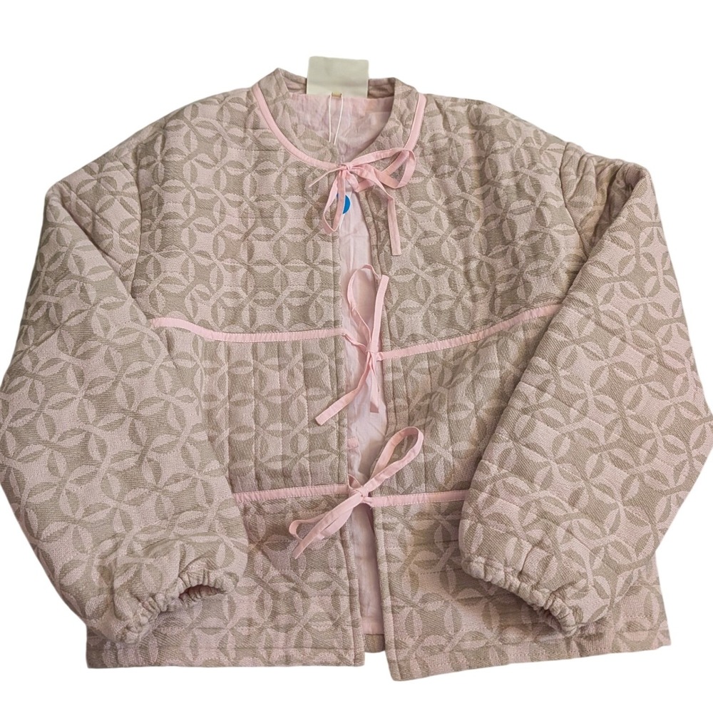 Summery Copenhagen Dinna Jacket Candie Pink Quilted Cotton Bow Tie Small NEW Sm